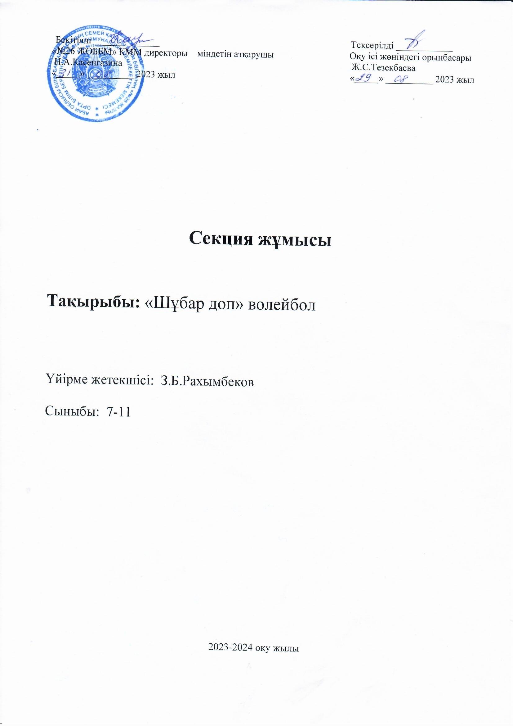 2023-2024 оқу жылының секция жұмысы "Шұбар доп" волейбол
